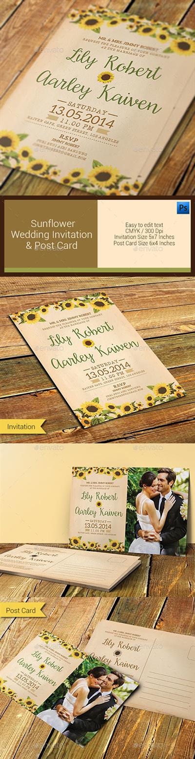 Graphicriver - Sunflower Wedding Invitation & Post Card 11296659