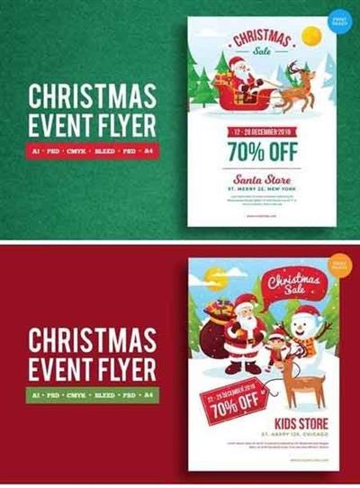 Merry Christmas Event Flyer PSD and Vector Vol1 Bundle