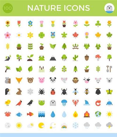 AI, EPS, PNG, SVG Vector Icons - 100 Nature Icons