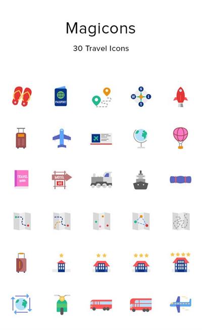 EPS, PNG, SVG, SKETCH Vector Web Icons - 30 Travel Icons