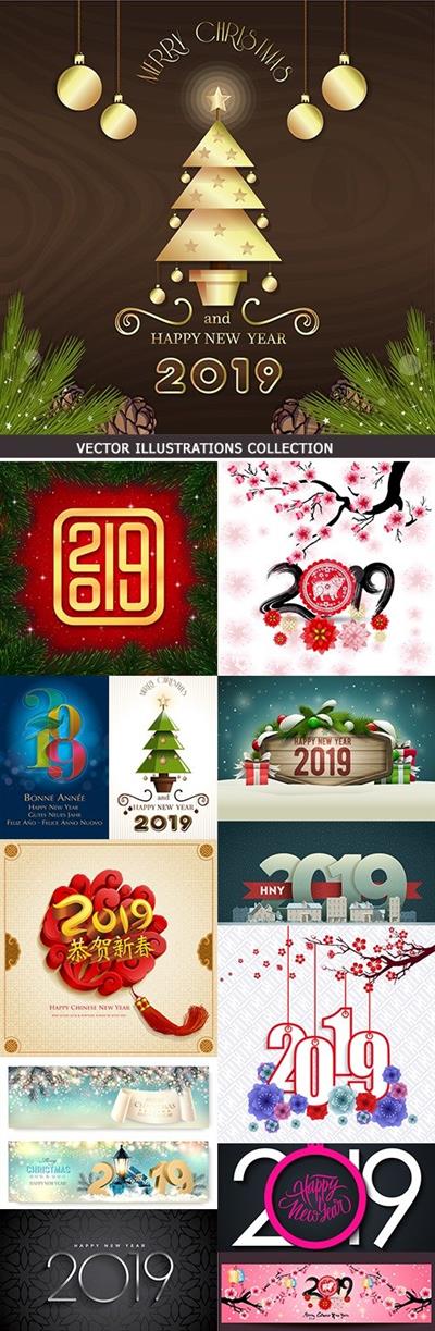 2019 New Year festive inscriptions decorative design 5