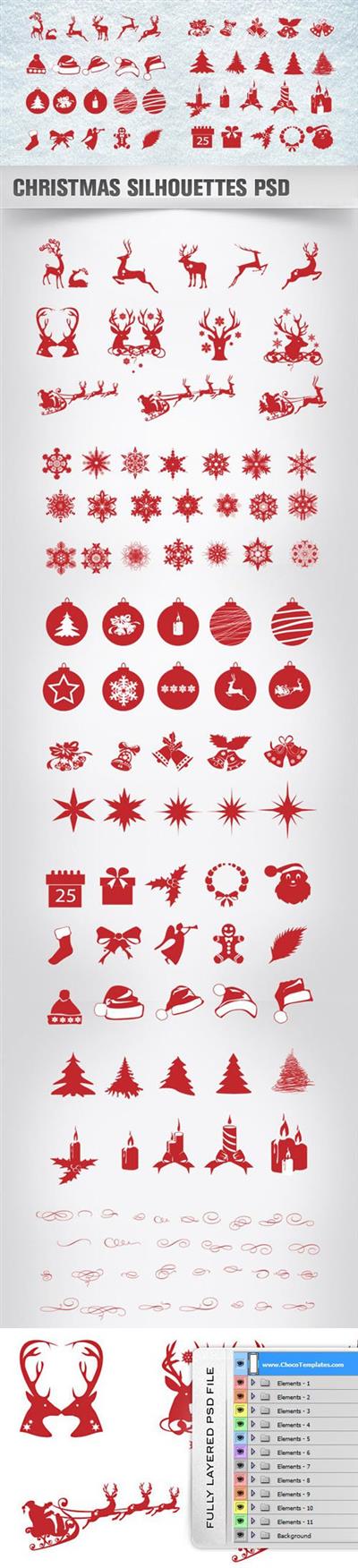108 Christmas Silhouettes PSD Templates