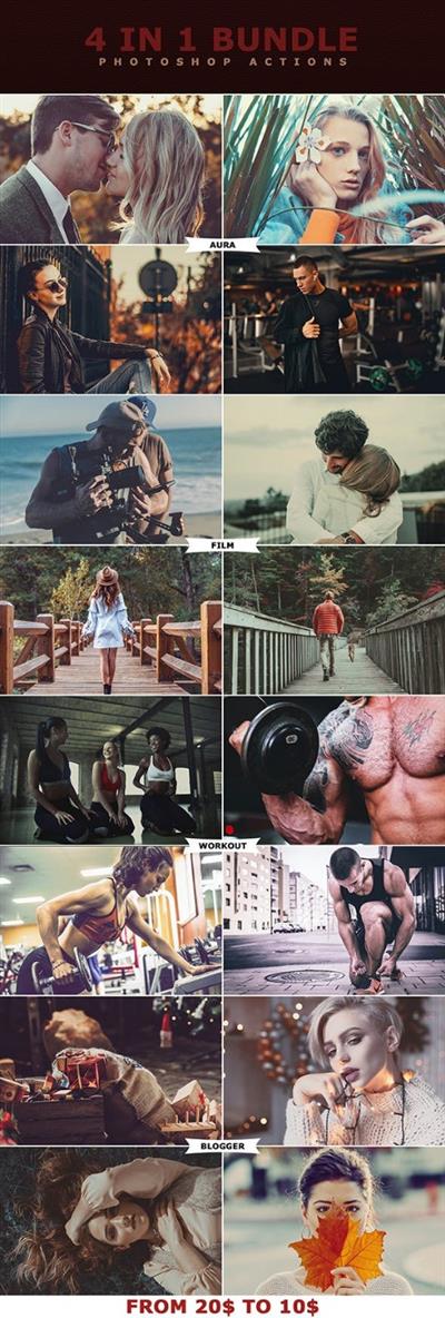 Graphicriver 4 IN 1 Photoshop Actions Bundle 23013537
