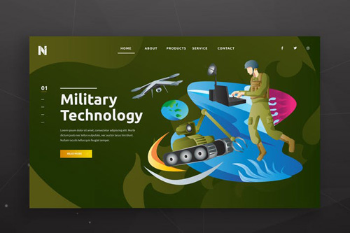 Military Technology Web PSD and AI Vector Template