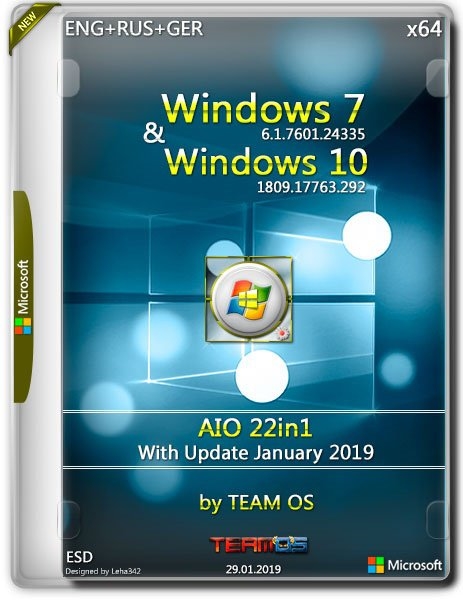 Windows 7/10 AIO 22in1 Jan 2019 by TEAM OS (x64) (2019) =Eng/Rus/Ger=