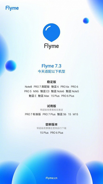 Meizu опубликовала список смартфонов, какие получат Flyme 7.3