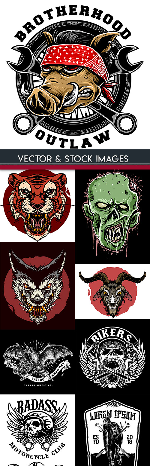 Emblem and design tattoo collection vector illustrations