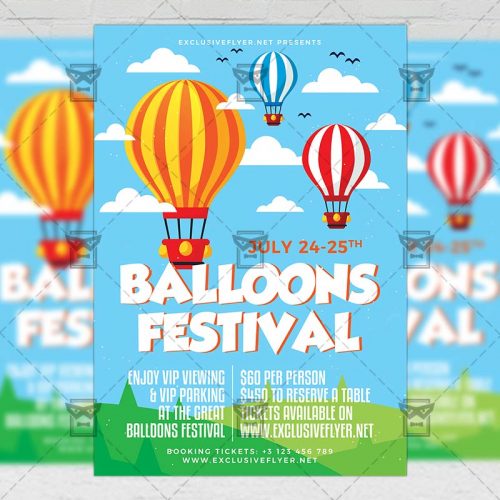 PSD Club A5 Template - Balloons Festival Flyer 