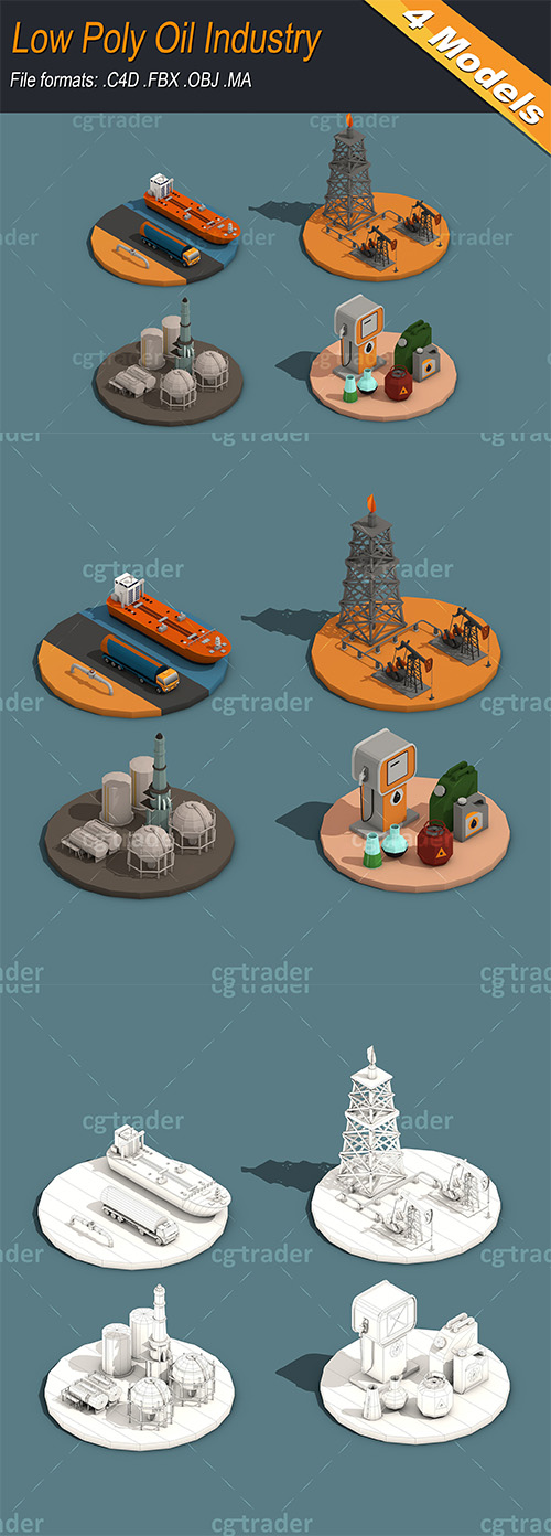 Low Poly Oil Industry Isometric Low-poly 3D model
