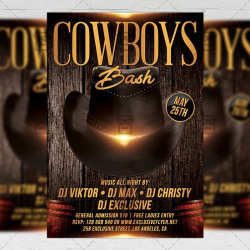PSD Club A5 Template - Cowboys Bash Flyer