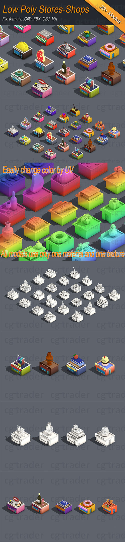 Low poly Stores Shops Isometric Low-poly 3D model
