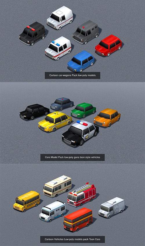 cartoon vehicles mega pack - lowpoly models 3D Model Collection