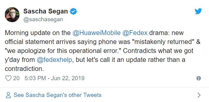 Продолжение истории с FedEx и недошедшим до адресата Huawei P30 Pro: курьерская бражка извинилась и признала инцидент ошибкой