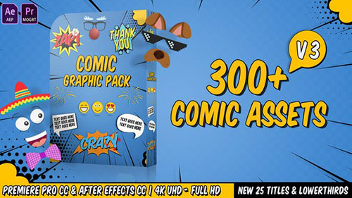 Comic Titles - Speech Bubbles - Emoji - Stickers - Flash FX Graphic Pack - AE & For Premiere Pro (Videohive)