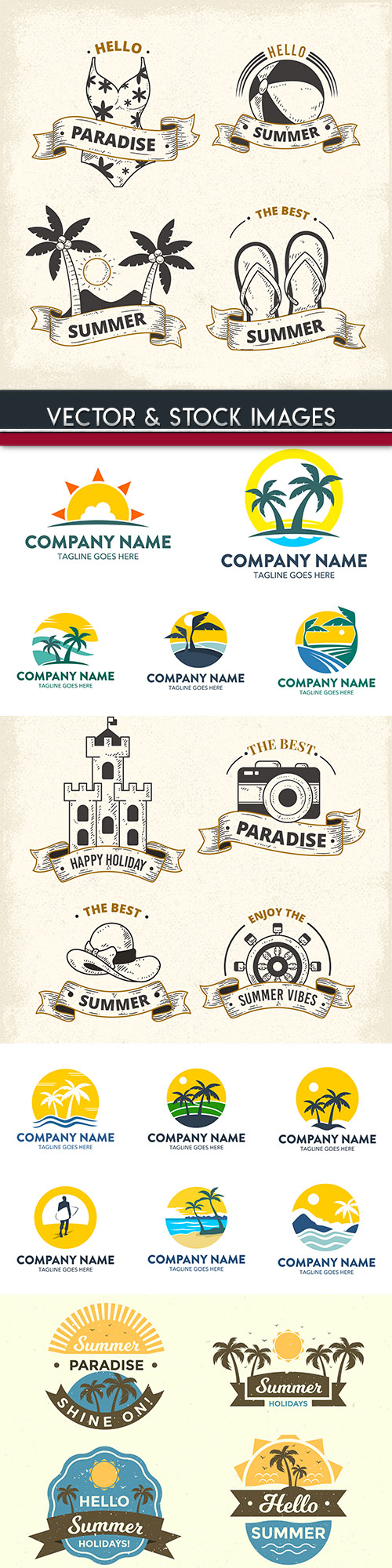Summer labels and logos emblems collection design