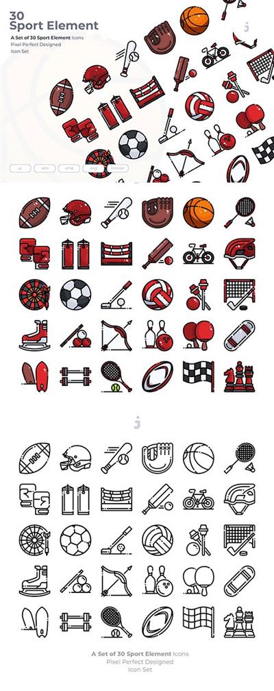 30 Sport Element Vector Icons