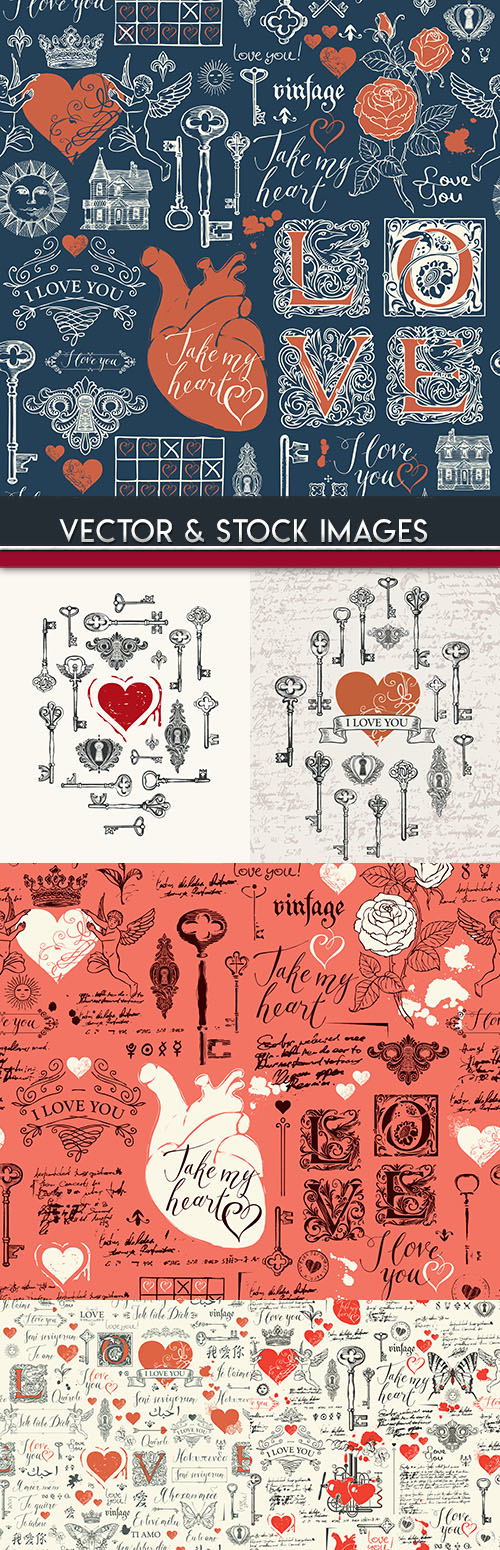 Love heart and lock with key pattern romantic