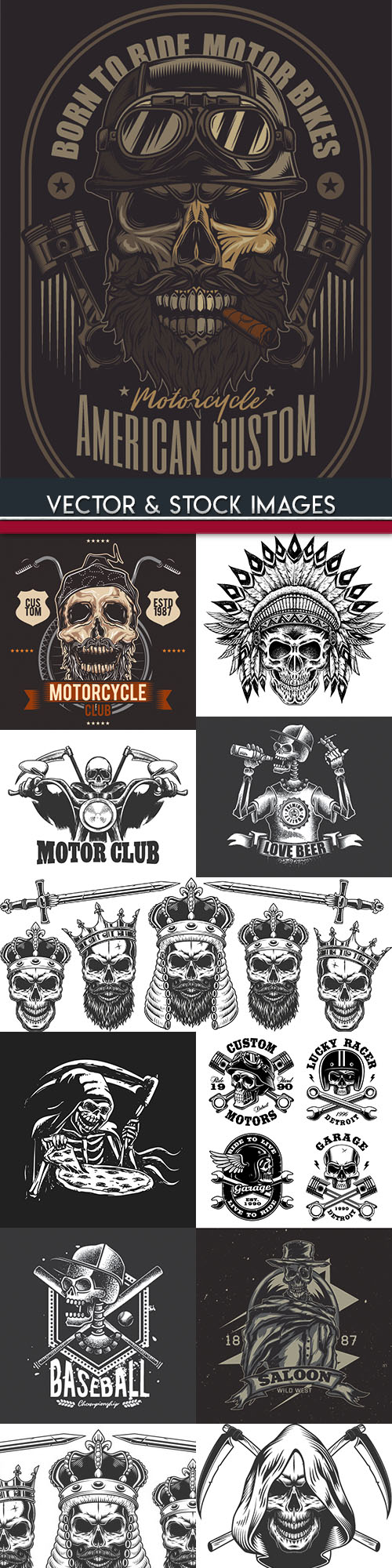 Grunge skull and motorcycle design template 2