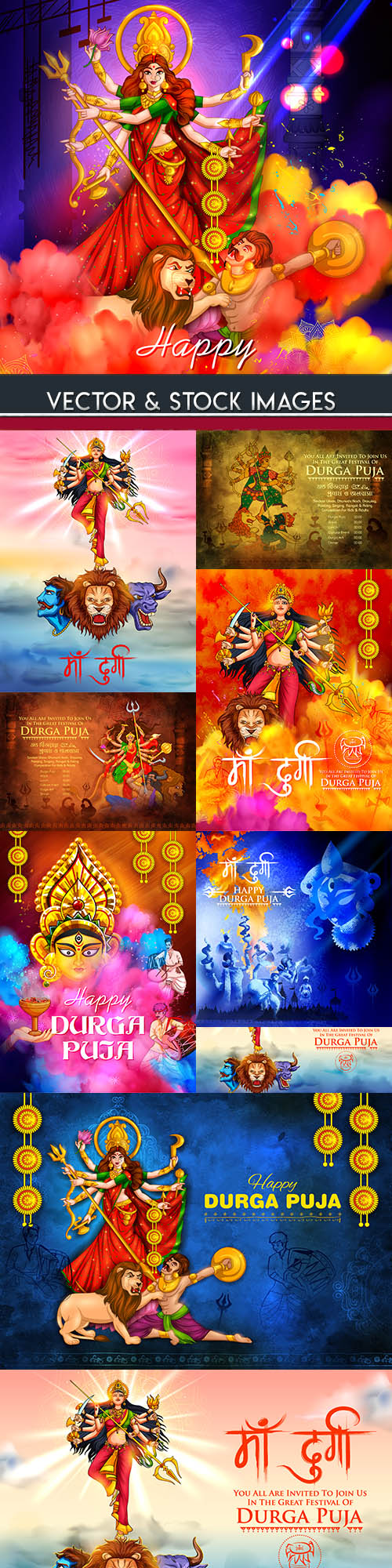 Happy Durga Puja traditional holiday collection illustrations