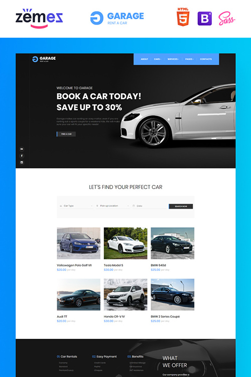Garage - Car Rental Classic Responsive Website Template 85967
