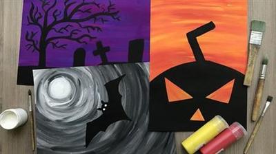 Halloween Children's Painting. Step-by-Step Kid Art Class