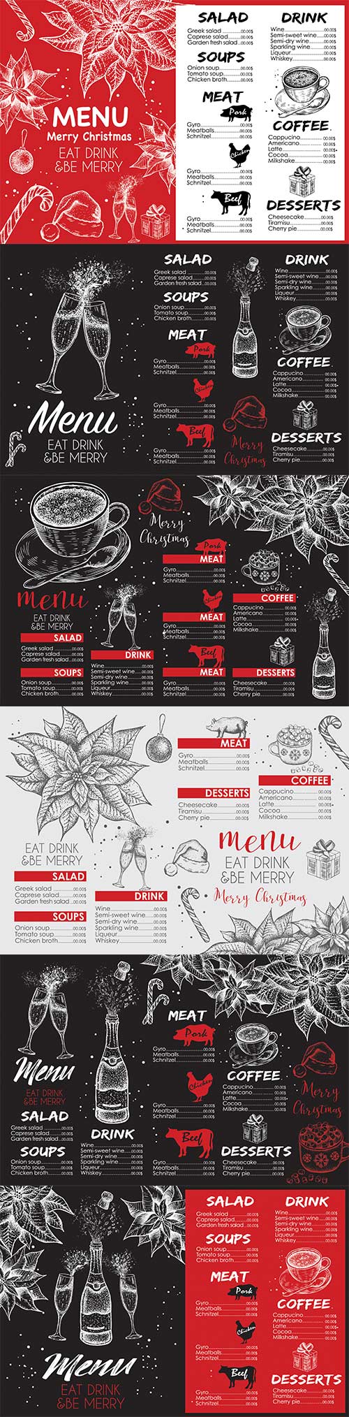 Merry Christmas menu, design vector template