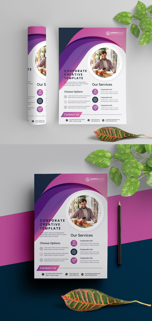 Corporate Flyer Layout with Purple Elements 290392311