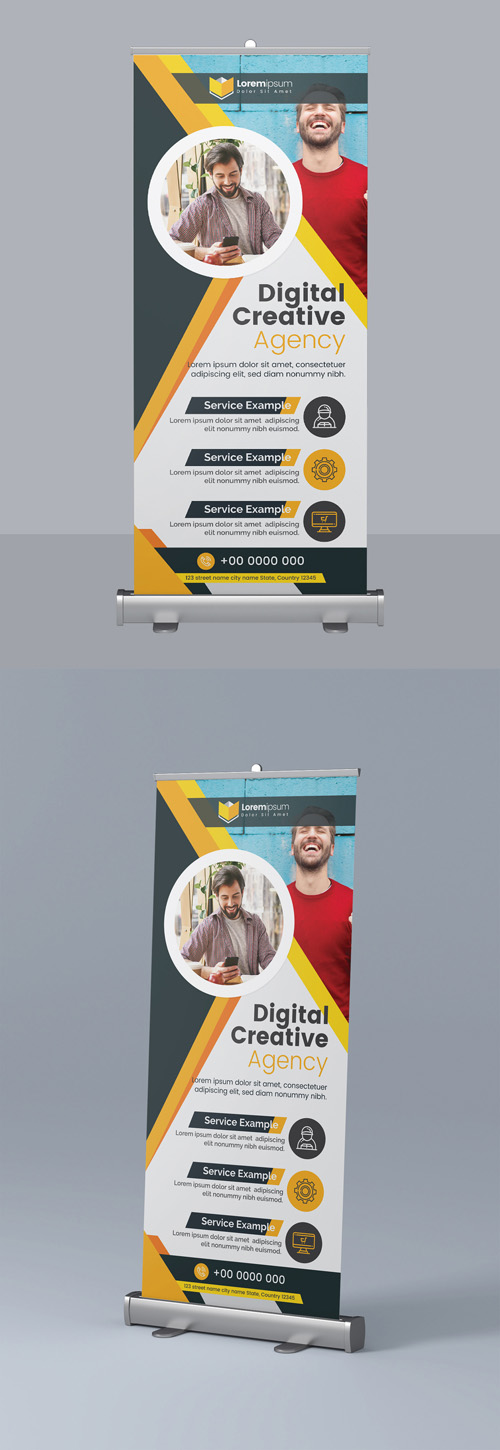 Corporate Roll Up Banner with Circular Photo Elements 295382553