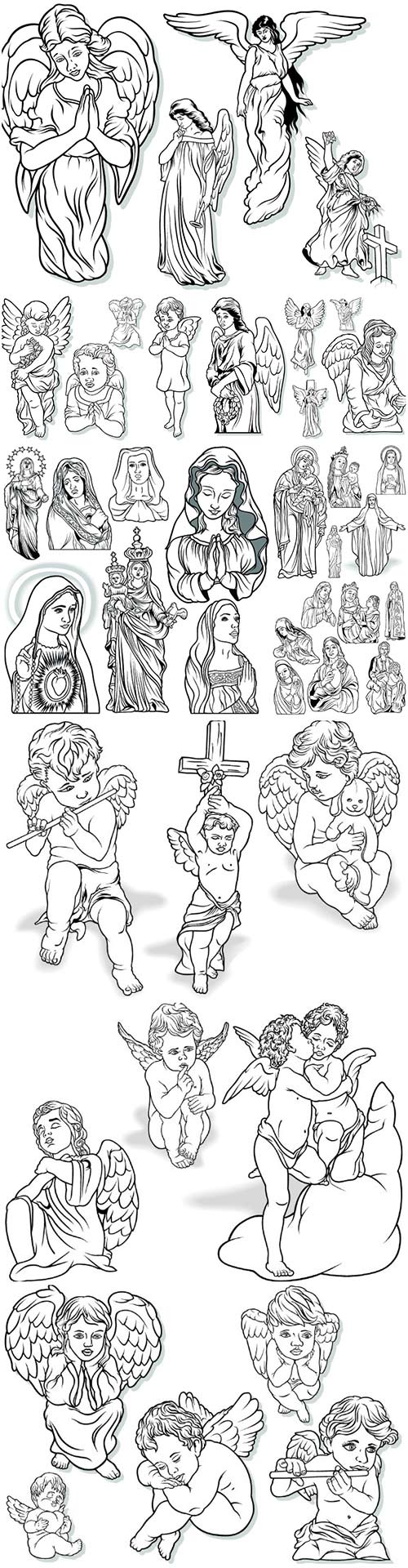 Angel set, Virgin Mary vector illustrations