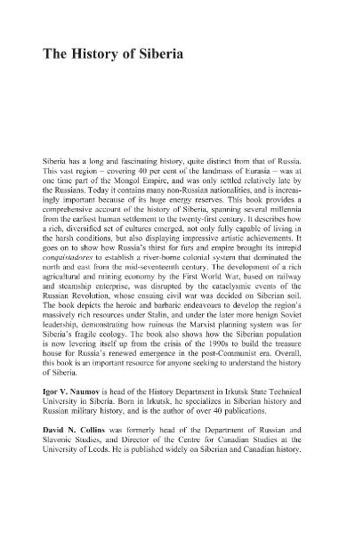 The History of Siberia Igor V Naumov